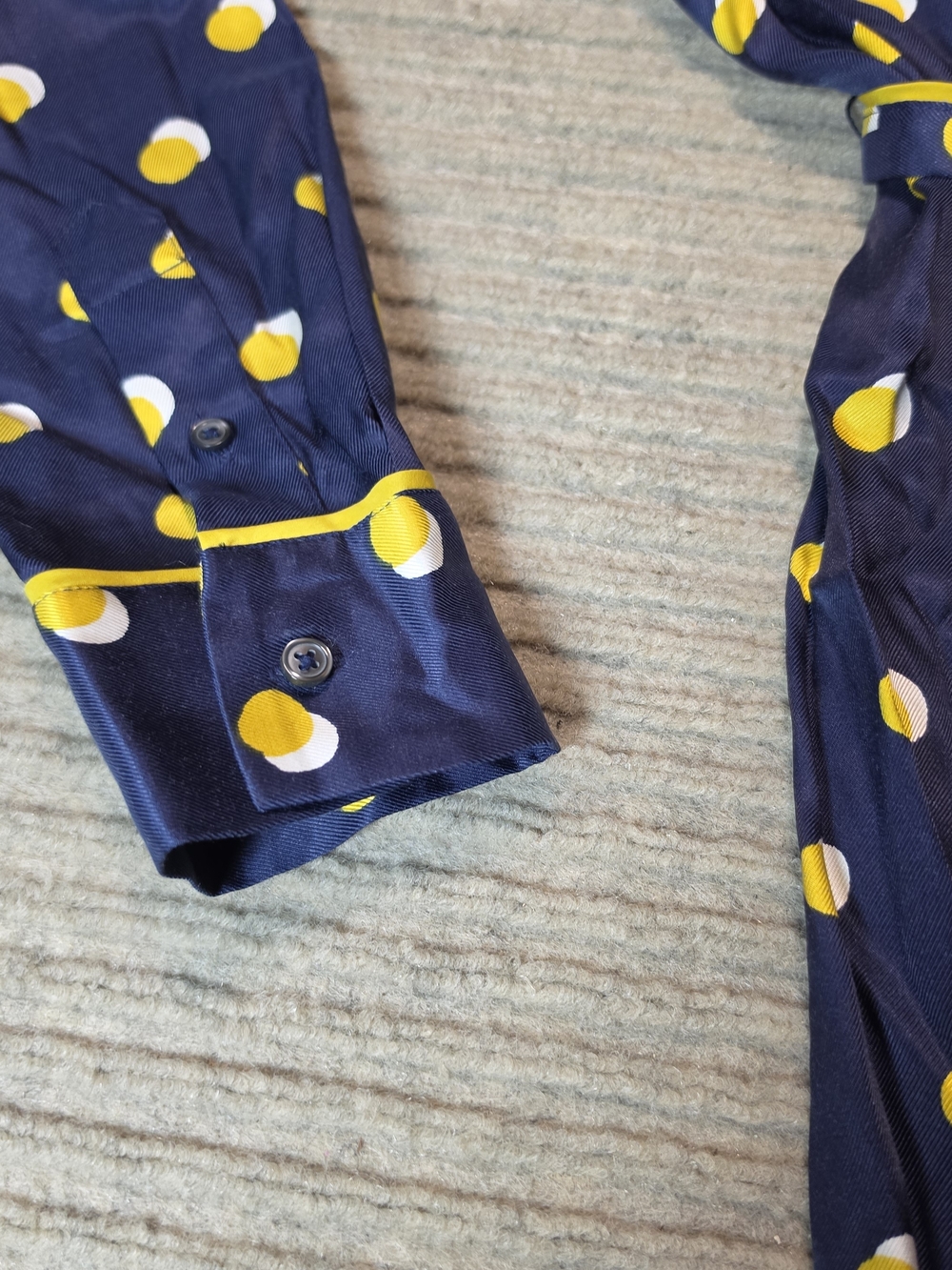 Boden Jenna Button Up Shirt Dress  US 8R Navy- Yellow Polka Dots Tie Midi Length - Picture 2 of 11